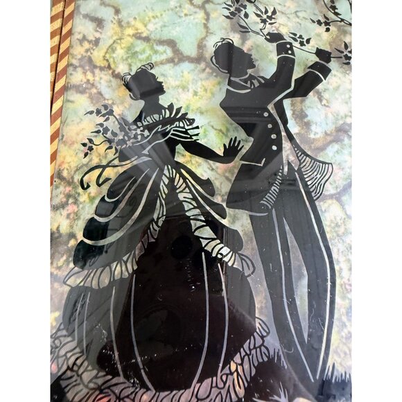 Vintage 40's Pair Reverse Painted Silhouette Pictures Convex Trees Convex Glass - Picture 7 of 11